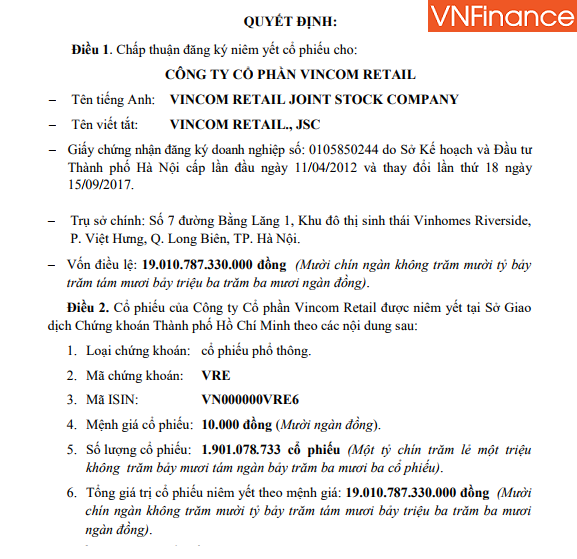 hon 19 ty co phieu vre cua vincom retail chinh thuc niem yet tren san hose