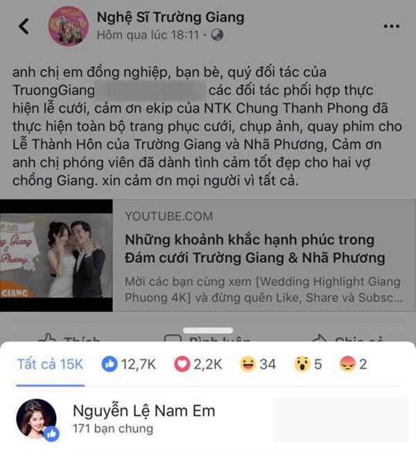 hanh dong gay chu y cua nam em khi truong giang cam on dam cuoi