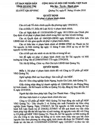 quang tri cham xay dung he thong xu ly nuoc mot cong ty bi phat 130 trieu dong