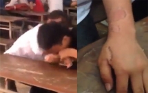 clip thieu nien can ban gai chay mau tay trong lop hoc