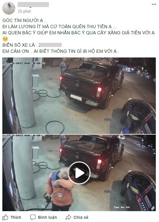 nhan vien cay xang dang dan nho tim tai xe do xong bung ngo dau lai bi chi trich vi vua lam vua nghe dien thoai