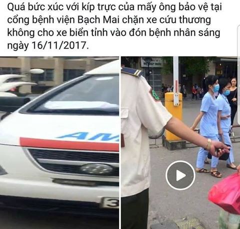 ha noi bao ve benh vien bach mai chan khong cho xe cuu thuong vao don benh nhan