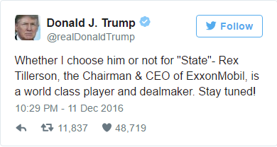 donald trump bo nhiem ceo exxon mobil lam bo truong ngoai giao