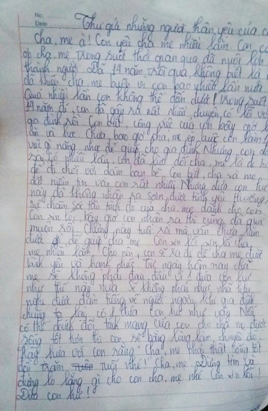 la thu tuyet menh cua nu sinh lop 8 de lai truoc khi cung ban nhay xuong song lam tu tu viet gi