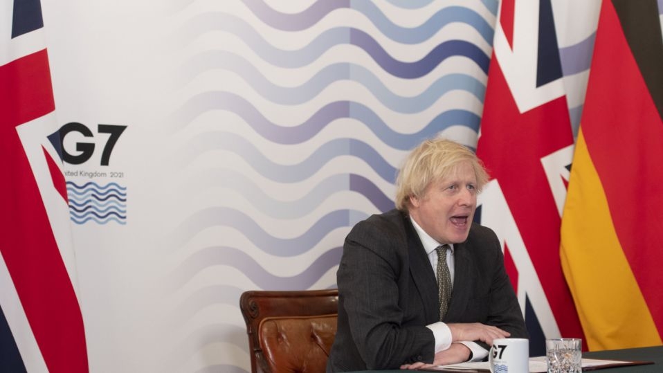 Thủ tướng Anh Boris Johnson chủ trì phiên họp trực tuyến các nước G7. Ảnh: 