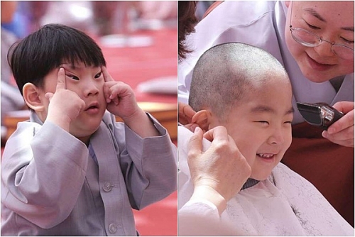 Những chú tiểu đáng yêu trong ngày xuống tóc mừng lễ Phật Đản ở Hàn Quốc
