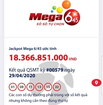 ket qua xo so vietlott mega 645 toi ngay 2942020 no hon 16 ti dong truoc ngay nghi le