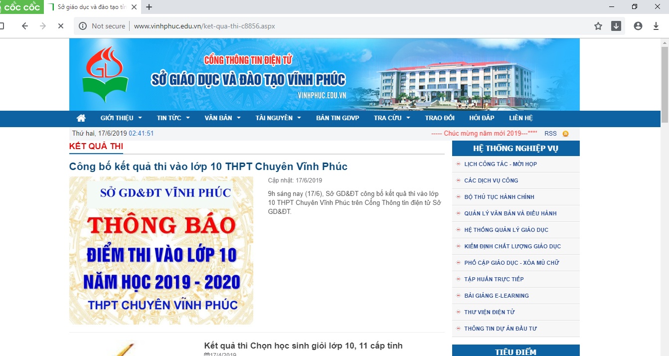 tra cuu diem thi lop 10 vinh phuc nam 2019