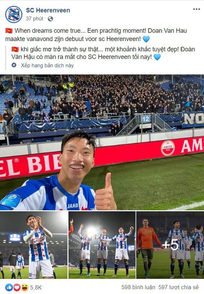 co dong vien chuc mung van hau lan dau thi dau cho doi mot heerenveen