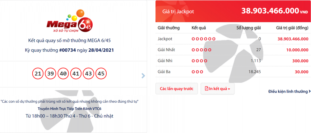 ket qua vietlott mega 645 toi 304 ai se thang giai 39 ty dong trong ngay dau dip nghi le