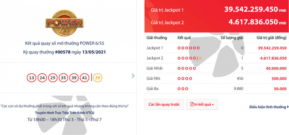ket qua vietlott power 655 ngay 155 giai thuong len gan 40 ty dong
