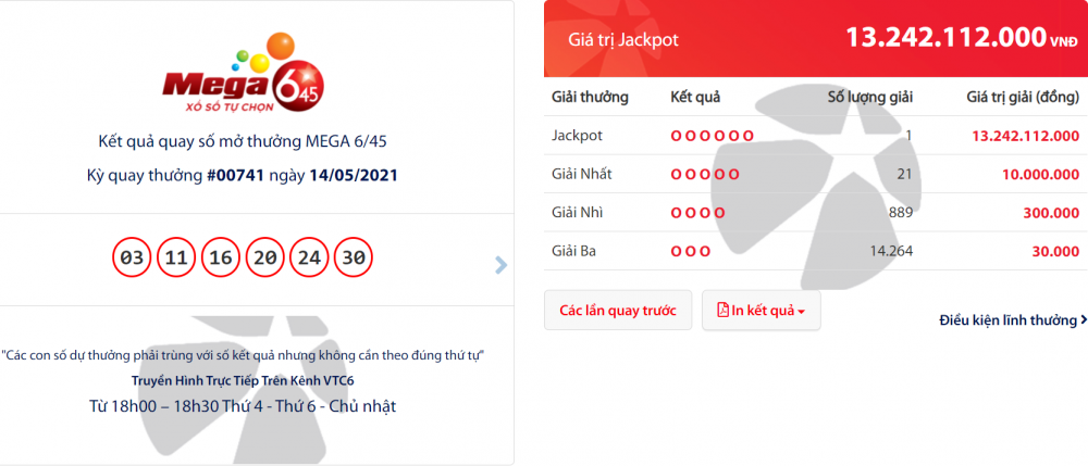 ket qua vietlott mega 645 ngay 165 giai doc dac tri gia 13 ty dong se thuoc ve ai