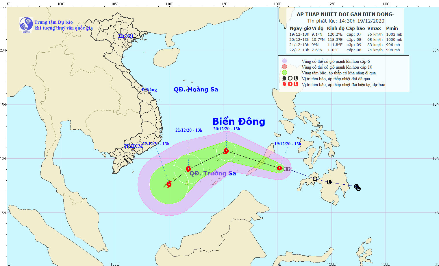 dien bien moi ap thap nhiet doi di vao bien dong manh len thanh bao